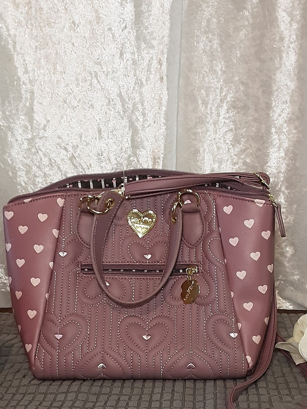 Luv Betsey Mauve Pink Heart-Accent Tote Bag - Picture 4 of 12